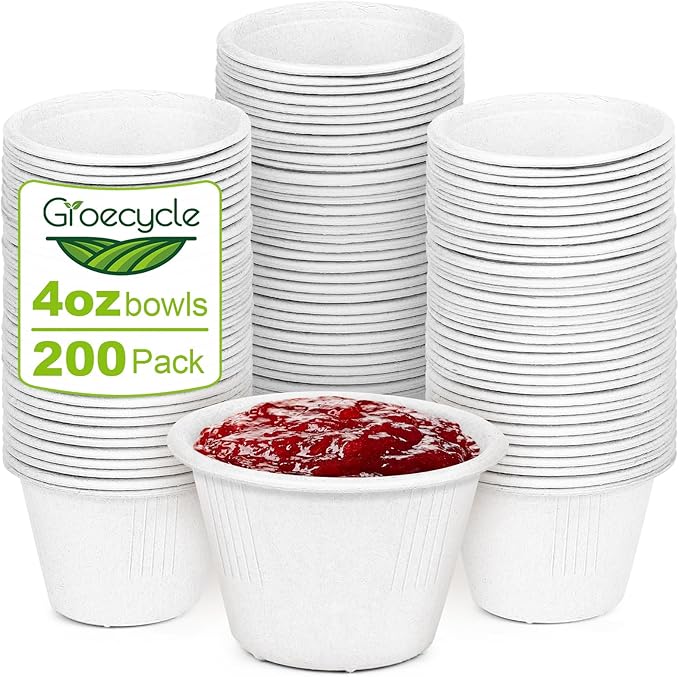 Small Paper Bowls 4 oz, 200 Pack Compostable Paper Bowls, Disposable Chili Bowl, White Bagasse Bowl for Ice Cream, Dessert, sauce