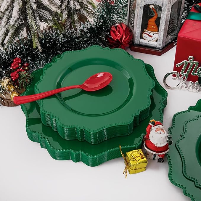 COLOSUS Disposable Party Plastic Plates 60Pcs, Green plastic Party Plates, Heavy Duty 30 Dinner plate 10.5” and 30 Salad/Dessert Plate 8.25” for St. Patrick's Day