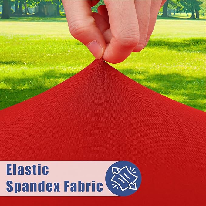 Round Spandex Christmas Tablecloth 2 Pack, Elastic Fitted Waterproof Tablecloths for 18"-24" Tables, Stretch Washable Picnic Table Cover for Camping, Dining, Indoor and Outdoor, Red