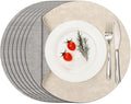 Myir JUN Reversible Vinyl Round Placemats Set of 8, Faux Leather Place Mats Dual Sided Waterproof Wipeable, Heat-Resistant Table Mats for Kitchen Dining Indoor Outdoor (14", Light Gray Cream-White)