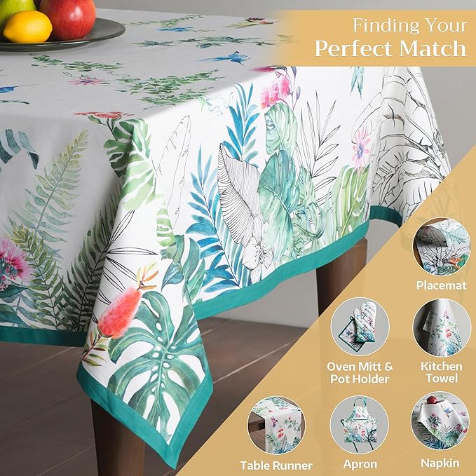 Maison d' Hermine Table Cloth Rectangle Table 100% Cotton 60 x 108 Inches Tablecloth Reusable Decorative for Dining Room Farmhouse Home Valentines Day Decorations Spring Summer - Tropiques