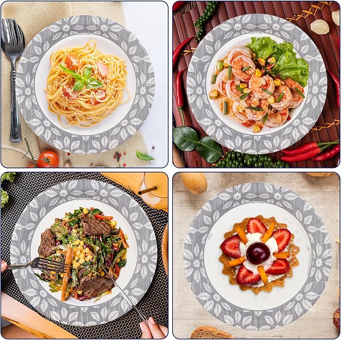 JOLLY CHEF 7 inch Disposable Paper Plates 150 Pack Heavy Duty Printed Dessert Plates for Thanksgiving or Everyday Use, Soak Proof, Cut Proof