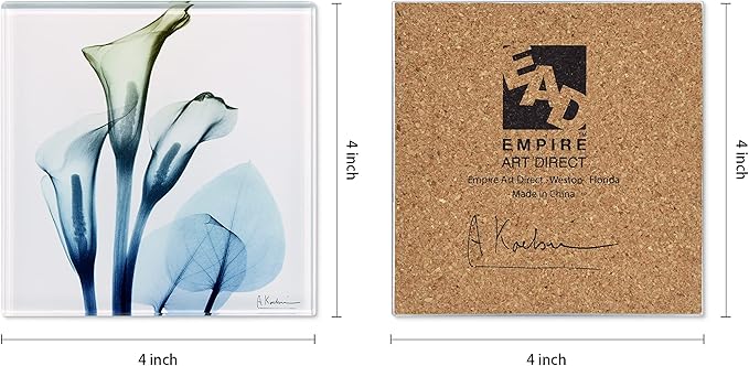 Empire Art Direct 12 PCS Coasters for Drinks, Cup Coaster for Tabletop Protection, Tea Set, Flower Coasters, Glass Floral Coaster Sets with Cork Bottom, Designed by Albert Koetsier, B2