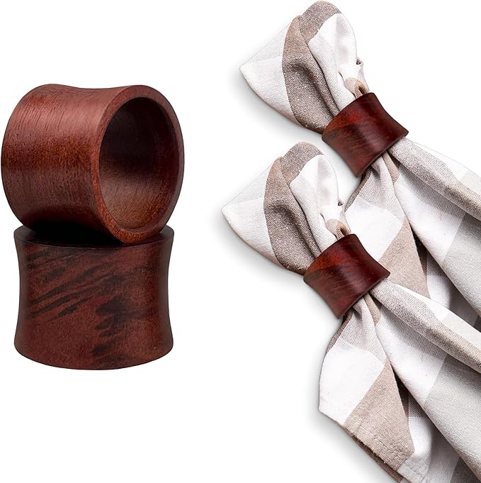 Wooden Napkin Rings Set of 12 Handmade Napking Holders for Dining Tableware, Thanksgiving, Party, Table Décor (Concave)