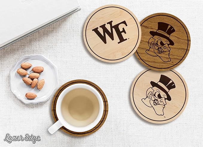 LazerEdge Wake Forest Demon Deacons Wooden Coaster Set - Cherry Wood - Officially Licensed Product - 4-Pack