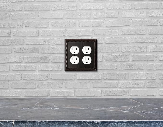 Henne Bery Sunken Pearls Decorative Wall Plate Switch Plate Outlet Cover (Double Duplex, Aged Bronze)