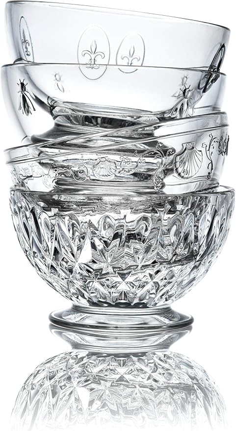 La Rochere Perigord Glass Bowls Set of 6 – Classic French Footed Bowls with Faceted Ribbed Design – Pressed Glass Dessert Cups for, Snacks, Ice Cream, Salad & Elegant Entertaining (17 Oz)