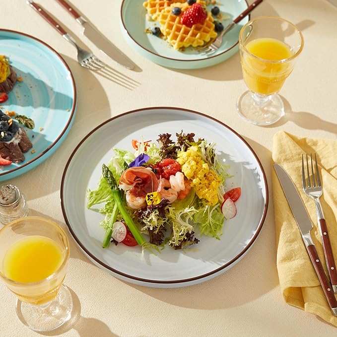 Sweese 7.8 Inch Porcelain Dessert Plates Set of 6 - Gradient Salad Plates, Microwave & Dishwasher Safe, Scratch-Resistant, Elegant High-Edge Design for Appetizers, Cakes, Pasta - Cool Assorted Colors