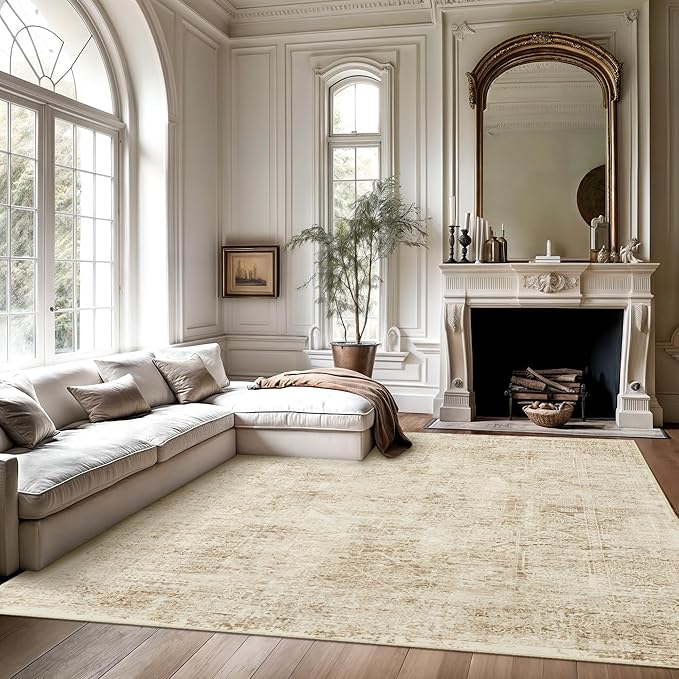 6x9 Area Rug for Living Room Floral Washable Non-Slip Modern Rugs for Bedroom Dinning Room Ultra-Thin Indoor Brown