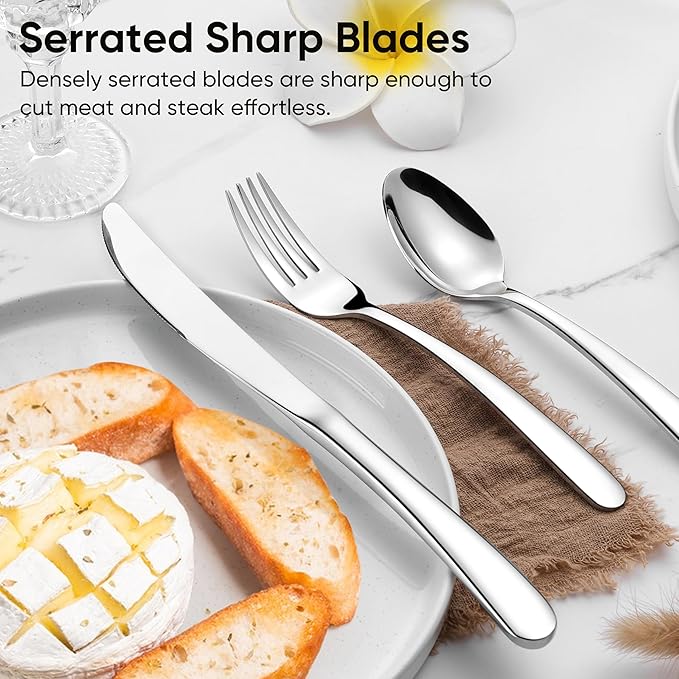 Herogo Heavy Duty Stainless Steel Silverware Set, 40-Piece Fancy Flatware Cutlery Set for 8, Modern Tableware for Home Restaurant Wedding, Heavy Eating Utensils, Mirror Polished, Dishwasher Safe
