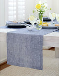 Solino Home Linen Table Runner 72 Inches Long - Athena, 100% Pure Linen Chambray Indigo Table Runner 14 x 72 Inch for Dining, Winter, Spring, Easter