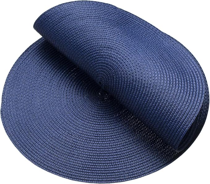 AHHFSMEI Round Braided Placemats 15 Inch Round Table Mats for Dining Tables Natural Woven Heat Resistant Place mats Set of 8 (Navy Blue,8)