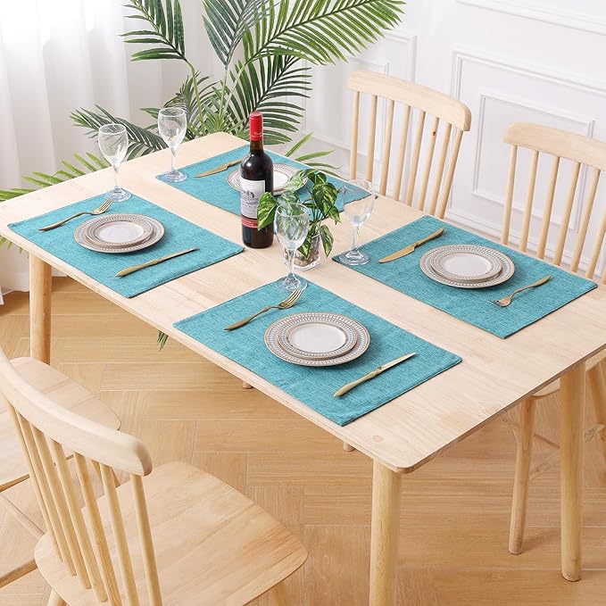 homing Cotton Linen Placemats Set of 4, Cloth Washable Farmhouse Dining Table Mats for Indoors & Outdoors, Easy to Clean, Light Blue, 13 x 19 Inch