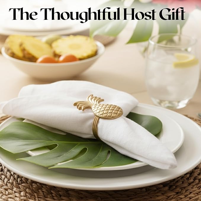 ALPHA Living HOME Set of 12 Napkin Rings Pineapple Antique Gold Bulk Elegant Napkin Rings Thanksgiving Christmas Napkin Holder Handmade Buckles Rings for Farmhouse Table Decor Harvest Wedding Party