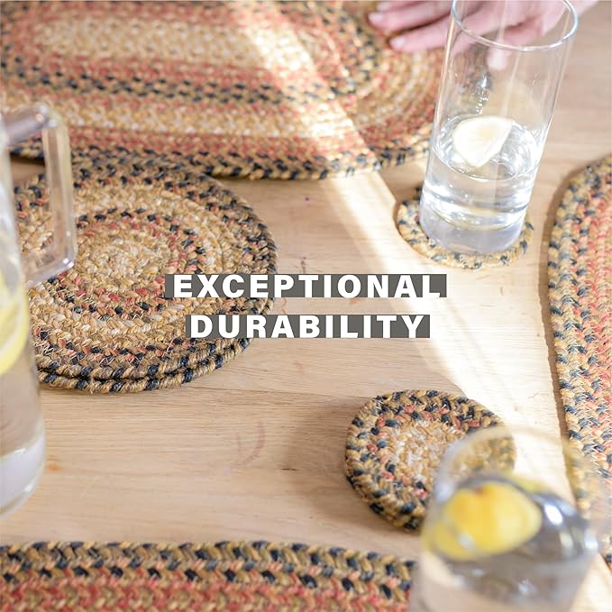 Homespice Russet Round Braided Placemats, Warm Country Decor, Set of 2, 15", Multicolor Jute Table Mats - Vibrant Colors, Durable, Easy to Clean and Protects Furniture