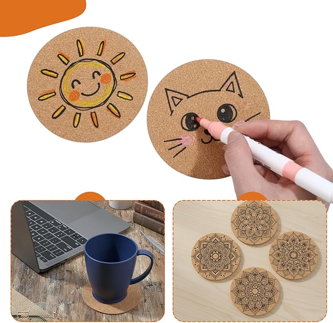 60 Pcs Self Adhesive Cork Coasters, Round Cork Backing for Coasters, Self Adhesive Coaster Rounds Backing Pads for DIY Crafts Drinks Home Tabletop Decorations