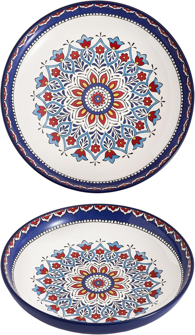 Bico Boho Totem Pasta Bowls, 35oz Salad Bowl Set of 4, Large Ceramic Serving Dinner Bowls for Soup and Cereal, Microwave and Dishwasher Safe, Gift for Housewarming and Thanksgiving