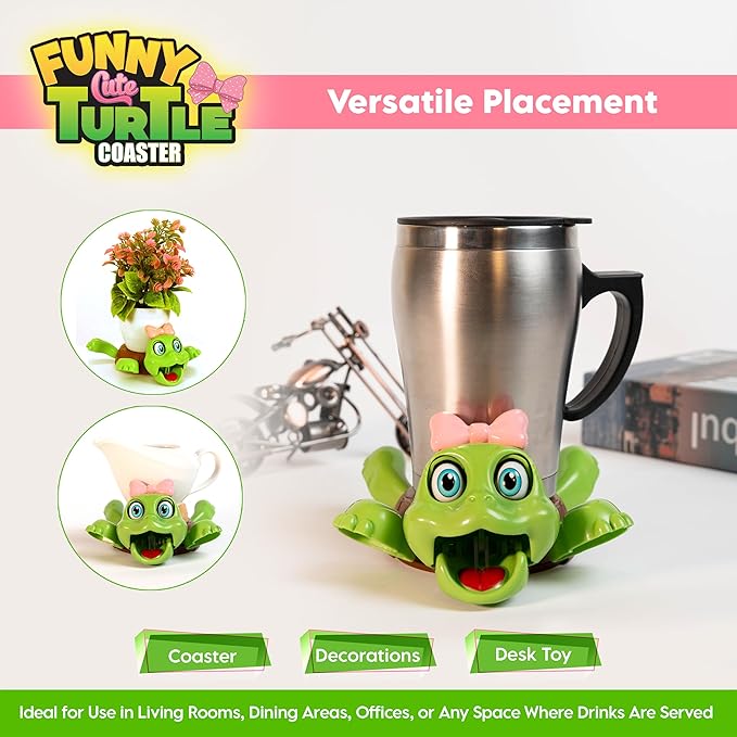 Funny Turtle Coaster, Cute Turtle with Pink Bow & Funny Face Expression,Turtle Cup Holder, Coaster for Desk & Home Decor, Gag Gift for Tortoise Lovers