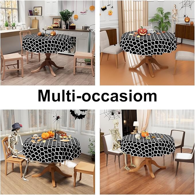 Smiry Round Plastic Table Cloth, Waterproof Vinyl Tablecloth with Flannel Backing for Round Tables, Wipeable Spillproof Tablecloths for Dining, Camping, Indoor and Outdoor (60" Round, Black)