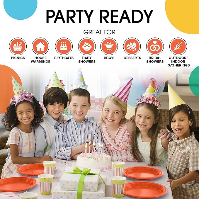 Orange Plastic Plates For Party 7" Orange Disposable Plates Heavy Duty 100 Pcs Plastic Dinnerware Sets Heavy Duty 350 GSM Disposable Dinnerware Set