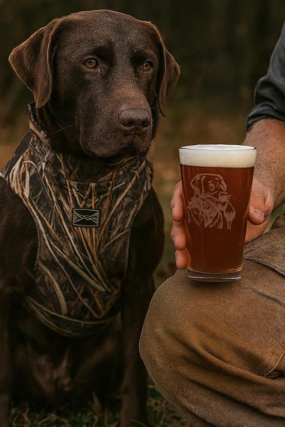 Hat Shark Duck Hunting Gear Decor Beer Glass - Mallard Duck Black Lab Hunting Gift - Laser Engraved 16 oz Pint Drinking Glass Dog Cool Hunters Gift for Men and Women Who Love Water Dogs