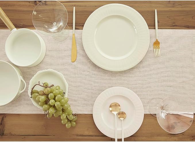 Solino Home Linen Table Runner 120 Inches Long - Athena, 100% Pure Linen Light Natural Table Runner 14 x 120 Inch for Dining, Spring, Easter