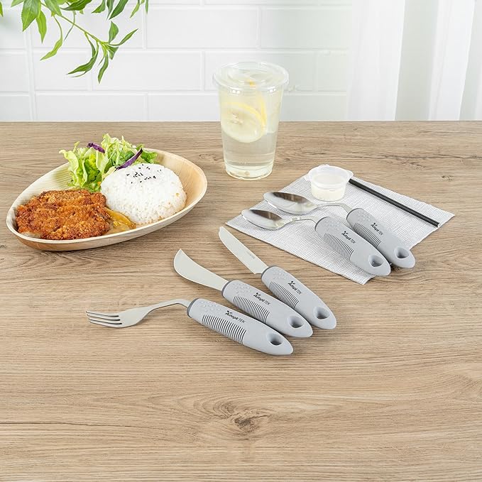Restaurantware Adaptive Utensils - 1 count Stainless Steel, 9.843 x 5.118 x 1.575 Inches, Ergonomic Eating Aids, Non-Slip Utensil Set for Arthritis, Secure Grip Design, Gray