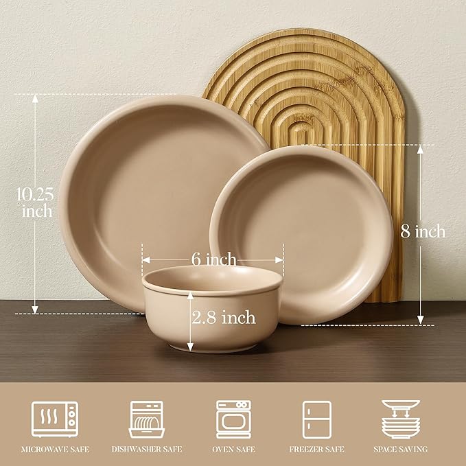 GZG Vintage Series - Ceramic Dinnerware Set for 8, 24 Pieces Stoneware Plates and Bowls Set, Lead-Free, Handcrafted Dishes Set, Microwave & Dishwasher Safe - Warm Apricot