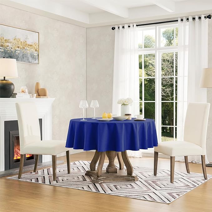 Tablecloth Linen Textured Waterproof & Stain Resistant Table Cloth Wrinkle Free Decorative Fabric Farmhouse Table Cover for Dining/Party/Buffet/Wedding, 60 x 60 Inch, Royal Blue