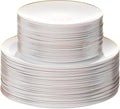 100PCS White Dinnerware Combo | 50 Gold Rim Appetizer/Dessert Plates (7.5in) & 50 Dinner Plates (10in) | Heavy Duty Disposable Plastic Plates For Wedding, Parties, Catering