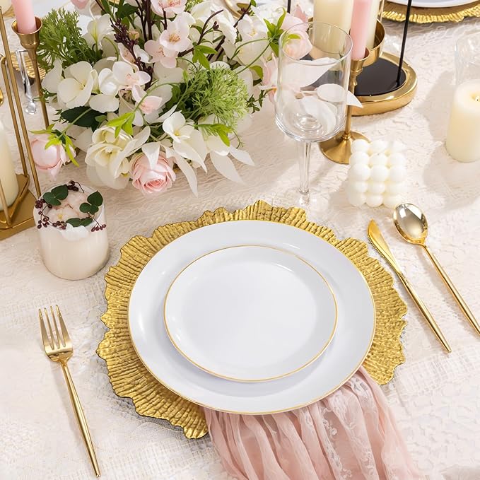 LIYH 24 Pcs Charger Plates 13'' Gold Charger Round Plates Reusable Chargers for Dinner Plate Great for Table Setting Wedding Party Decoration