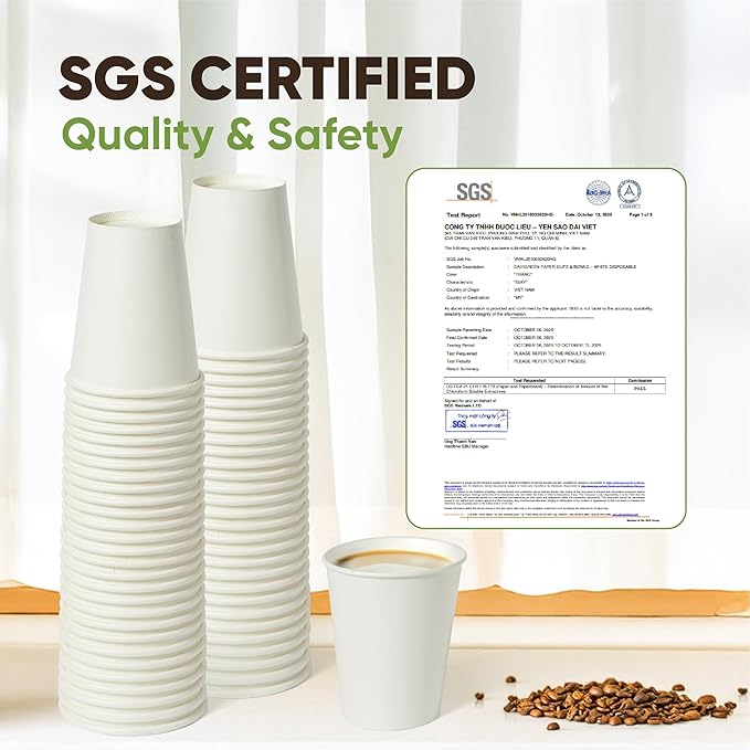 Paper Cups 16 oz – 200 Disposable Coffee Cups with 100 Paper Straws | Hot & Cold Cups for Coffee & Tea up to 150°F | Food-Contact Compliant Paper (FDA 21 CFR 176.170)