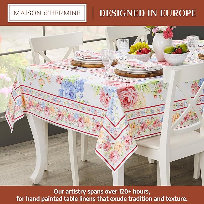 Maison d' Hermine Table Cloth Rectangle Table 100% Cotton 60 x 90 Inches Tablecloth Reusable Decorative for Dining Room Farmhouse Home Valentines Day Decorations Spring Summer - Vintage Floral