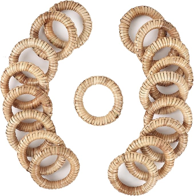 CLEENTABLE Woven Napkin Rings Set of 12 - Handmade Rattan Napkin Holders for Farmhouse Table Décor, Rustic Holiday Dining, Wedding, Thanksgiving, Christmas & Everyday Use (Natural)