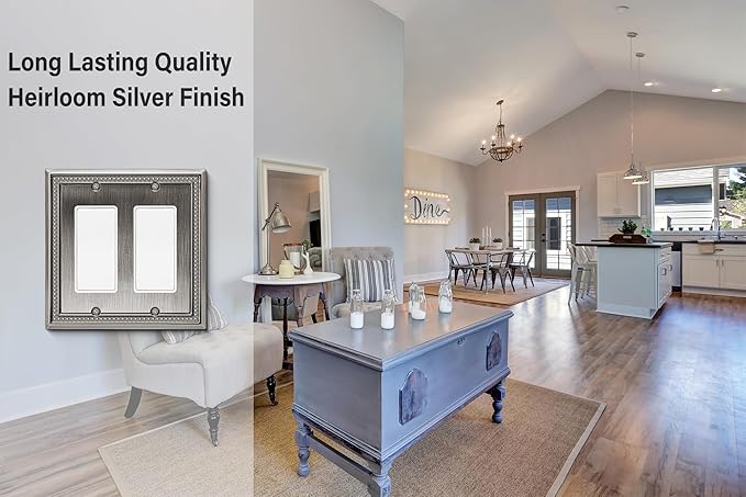 Henne Bery Sunken Pearls Heavy Duty Decorative Wall Plate Switch Plate Outlet Cover (Double Decorator, Heirloom Silver)