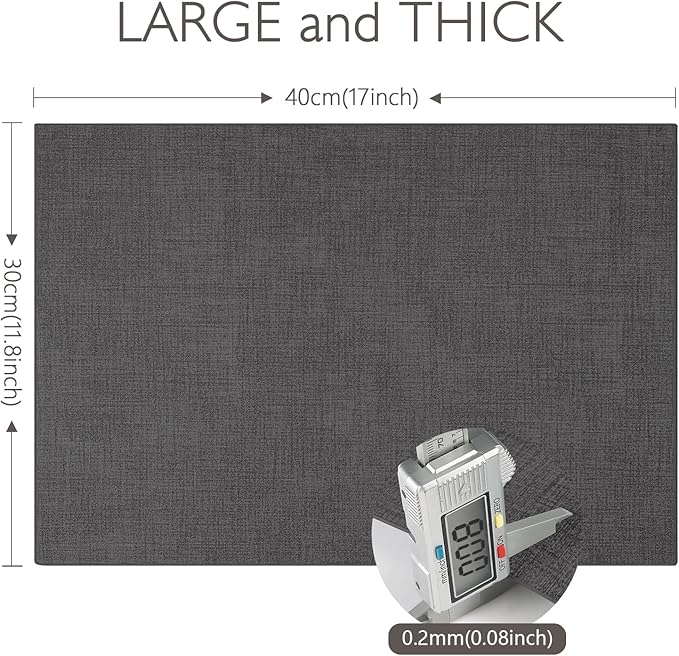Faux Leather Placemats Set of 4 Washable PU Table mats for Kitchen Table - Heat Resistant, Waterproof, Easy Clean, Anti Slip 11.8" x 17" (Dark Grey-4 Pack)