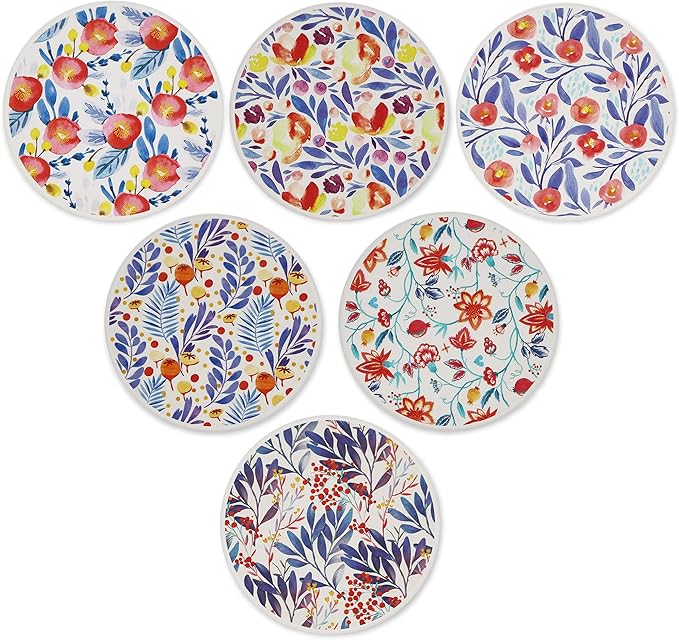 AD Set of 6 Coasters for Drinks Absorbing Round Ceramic Stone Coaster with Cork Base Tabletop Protection Mat for Mugs and Cups,Office,Kitchen (Watercolor Flowers)