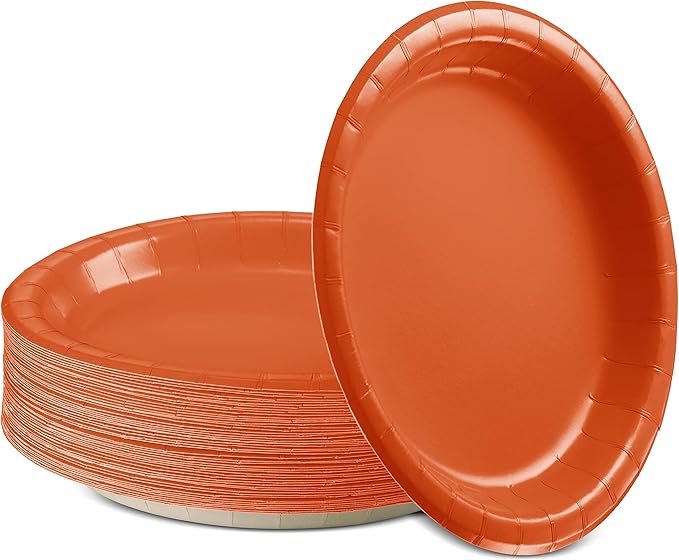 Disposable Paper Plates Orange, 7 Inch Paper Dessert Plates, Strong and Sturdy Disposable Plate for Party, Dinner, Holiday, Picnic, or Travel Party Plate, Pack of 50