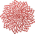 Snowkingdom 6 Pack Red Placemats Metallic Shiny Pressed Vinyl Dining Mats Round Leaf Floral Mother's Day Table Decoration for Halloween Christmas Valentine's Day Weddings Holiday Celebrations