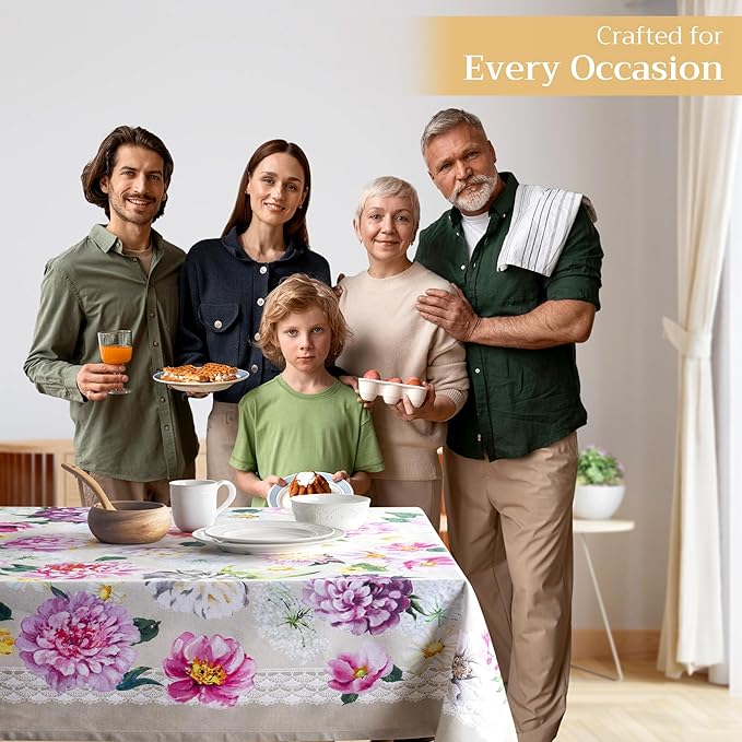 Maison d' Hermine Table Cloth Rectangle Table 100% Cotton 60 x 108 Inches Tablecloth Reusable Decorative for Dining Room Farmhouse Home Valentines Day Decorations Spring Summer - Pivoine