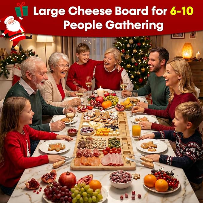 Charcuterie Board Gifts for Women: Bamboo Folding Cheese Board with Knife Set - Unique White Elephant Gift, Valentine Christmas Birthday Party House Warming Gift for Mom Wife Girlfriend