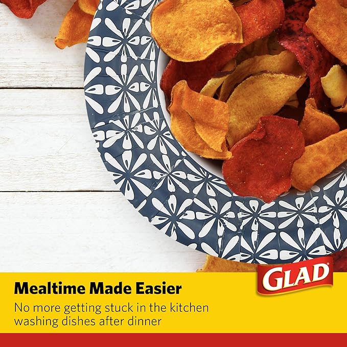 Glad Disposable Paper Bowls With Blue Mosaic Design, 16 Ounces, Soak Proof, Cut-proof, Microwaveable, 300 Count