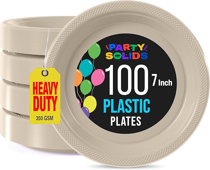 Ivory Plastic Plates - 7 Inch, 100 Pack, 350 GSM