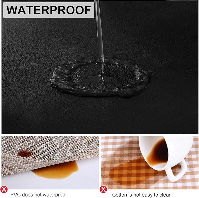 homing Faux Leather Heat Resistant Placemats 8 Packs, Waterproof Wipeable Dining PU Place Mats for Indoor & Outdoor, Easy to Clean, Black