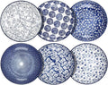 Selamica Porcelain Salad Pasta Bowls, Serving bowls, Microwave & Dishwasher Safe, Sturdy & Stackable - 26 Ounce, Set of 6, Vintage Blue