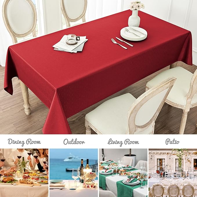 2 Pack Rectangle Tablecloth, 52x70 inch, Water Resistant Wrinkle Free Linen Textured Table Cloth Washable, Decorative Fabric Table Cover for Dining, Party and Camping, Red