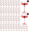 XUWAIDSGN 100 Pcs Champagne Martini Glasses 9 Oz with Gilded Removable Gold Rim Coupe Glasses Pink Martini Glasses Plastic Mimosa Vintage Coupe Glasses Set For Wedding Anniversary (100, Ribbed Pink)