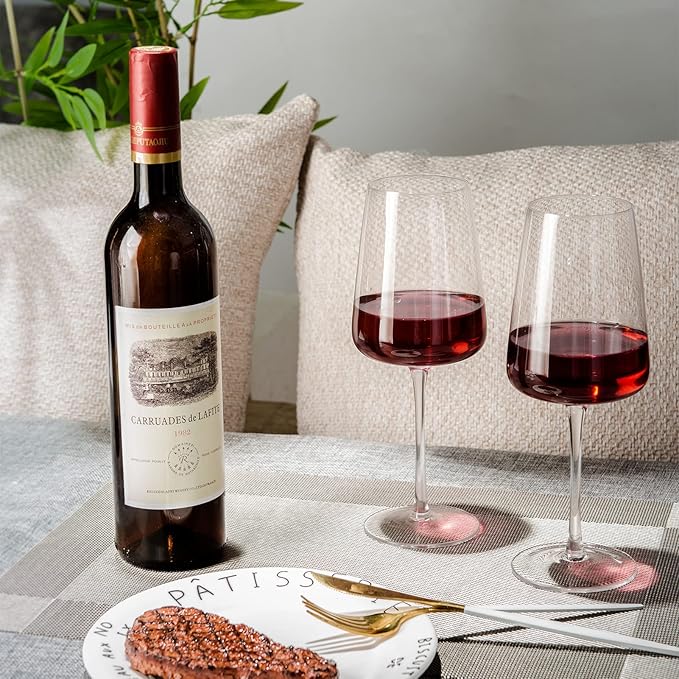 BACLIFE Hand Blown Red Wine Glasses Set of 4 – Premium Crystal Wine Glasses With Long Stem,19 oz – Unique Gift for Valentine's Day, Wedding, Birthday – Ideal for Restaurants,Home Bar