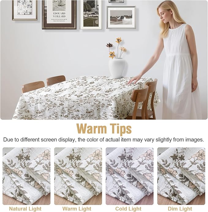 H.VERSAILTEX Linen Table Cloths Floral Printed Tablecloth Spill-Proof Waterproof Table Cover for Dining Buffet Feature Soft and Thick Fabric Wrinkle Free, 60 x 104 Inch, Retro Floral - Brown
