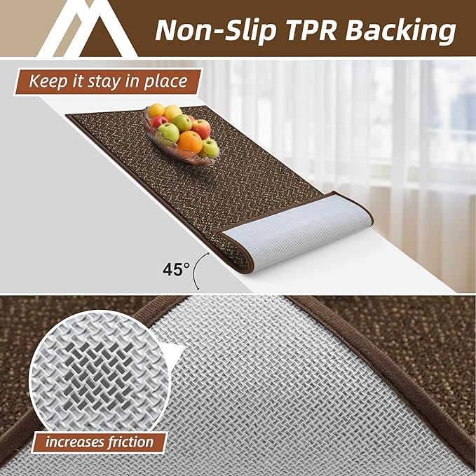 COSY HOMEER Kitchen Rugs Non Slip Washable 24"x36"+24"x60" Absorbent Kitchen Mats for Floor Stain Resistant Kitchen Runner Rug Sets of 2 Kitchen Floor Mats for Sink,Brown